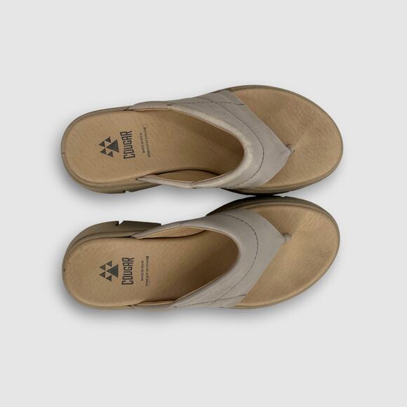 Cougar Platform Flip Flop Sandals Beige Leather Slip-On Slides - Picture 6 of 6